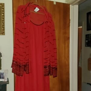 JKARA Red with Black beaded Dress with Jacket